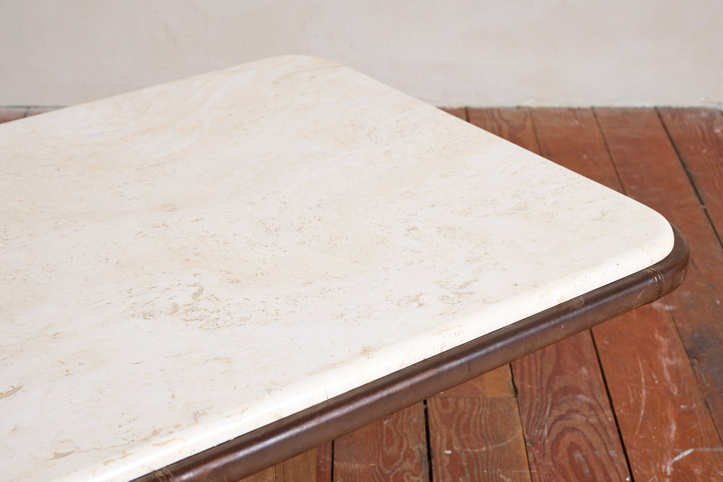 De Sede Leather and Travertine Coffee Table