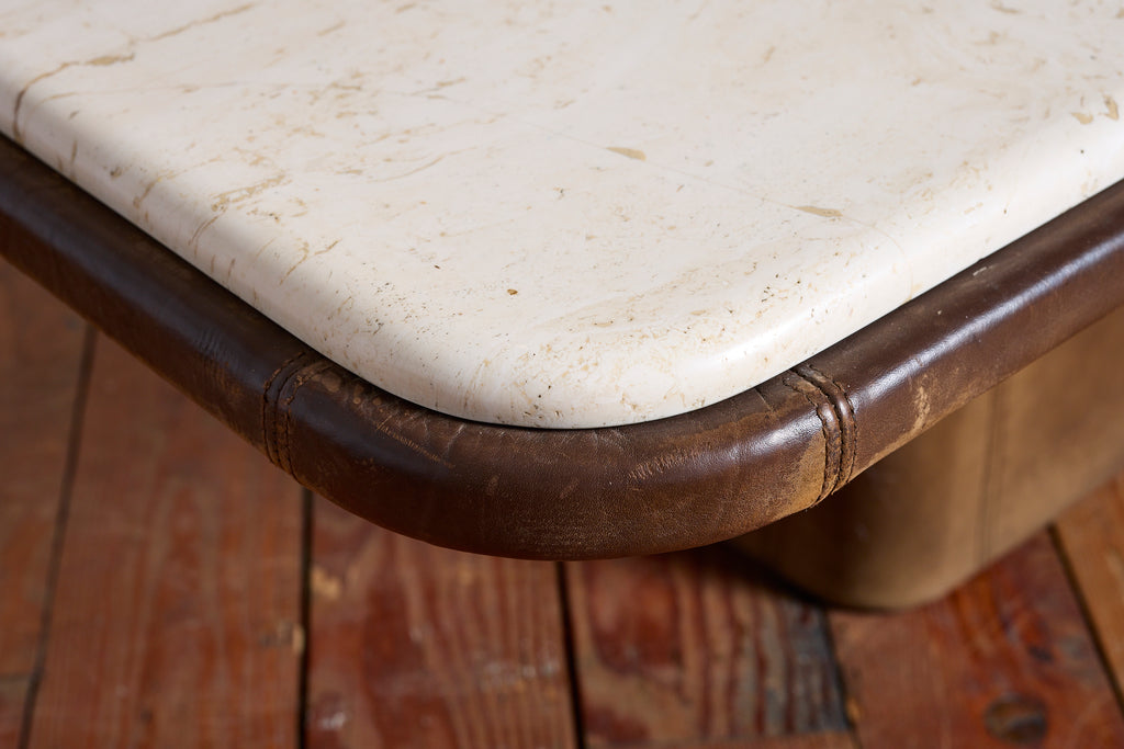 De Sede Leather and Travertine Coffee Table