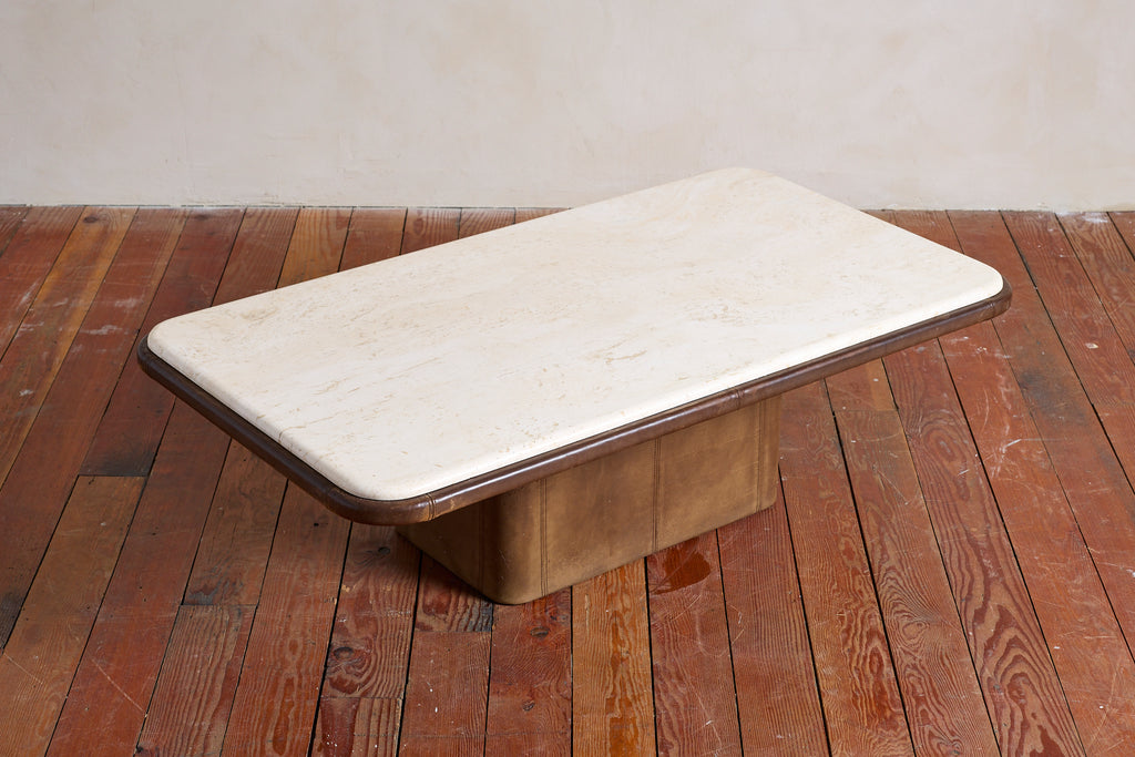 De Sede Leather and Travertine Coffee Table