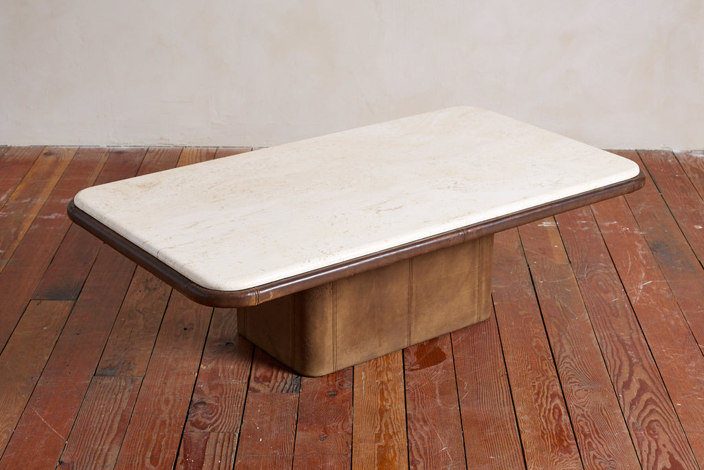 De Sede Leather and Travertine Coffee Table