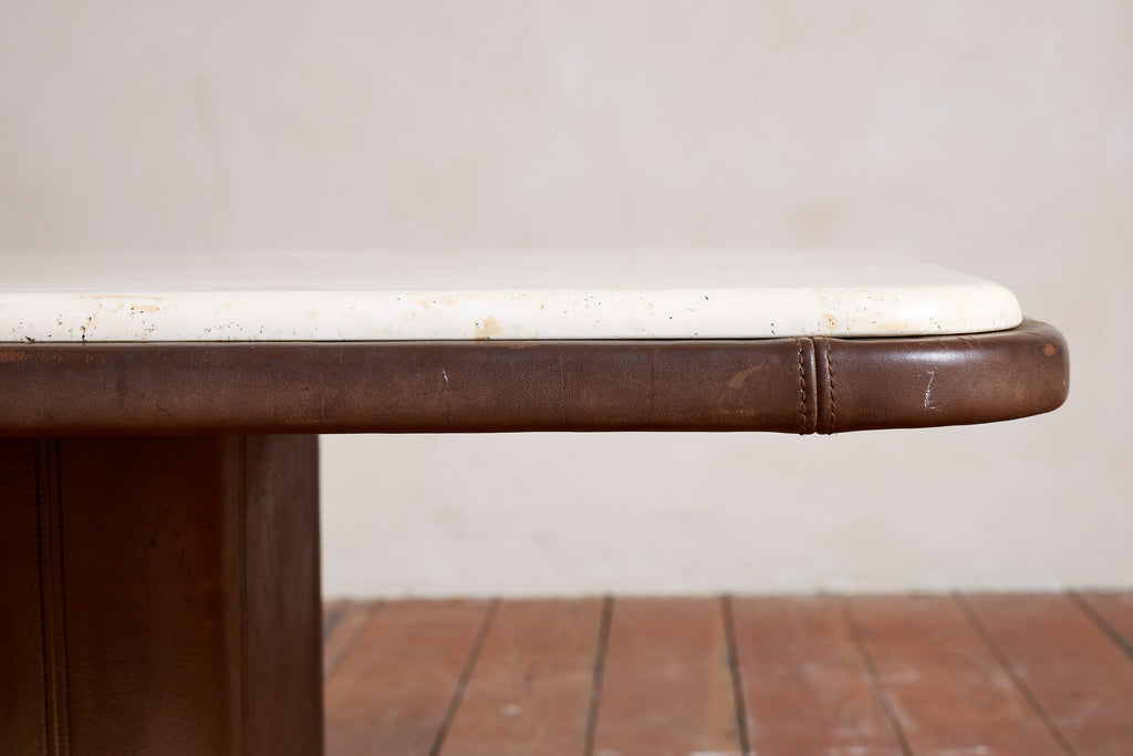 De Sede Leather and Travertine Coffee Table
