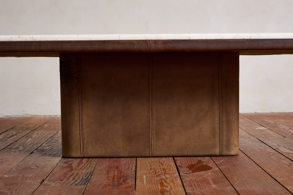 De Sede Leather and Travertine Coffee Table