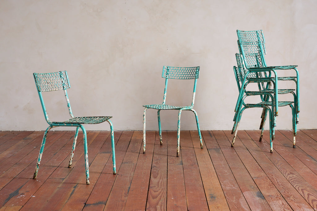 Turquoise Rene Malaval Bistro Chairs - set of 6