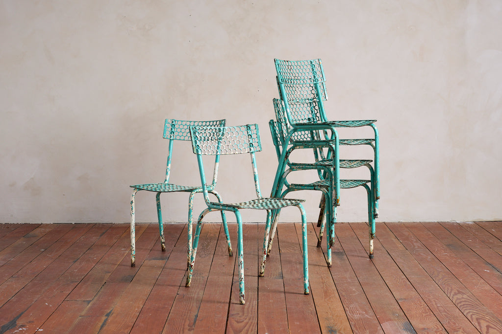 Turquoise Rene Malaval Bistro Chairs - set of 6