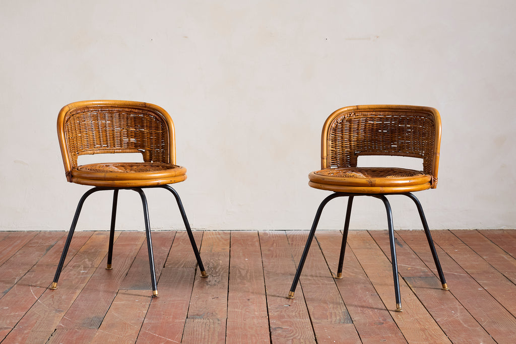 Danny Ho Fong Attributed Wicker Swivel Stool Chairs for Cal- Asia