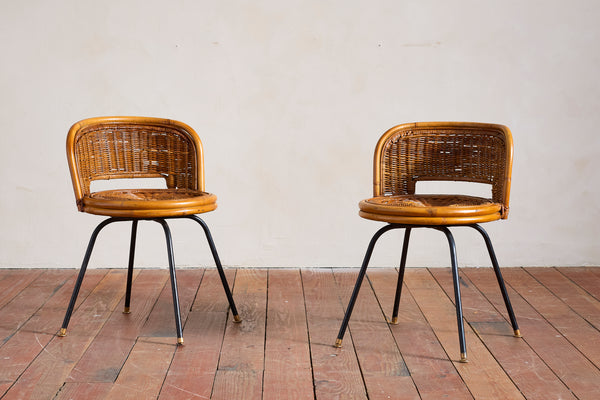 Danny Ho Fong Attributed Wicker Swivel Stool Chairs for Cal- Asia