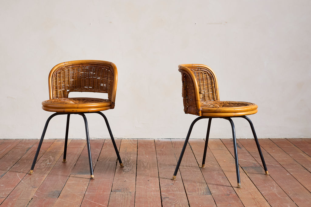 Danny Ho Fong Attributed Wicker Swivel Stool Chairs for Cal- Asia