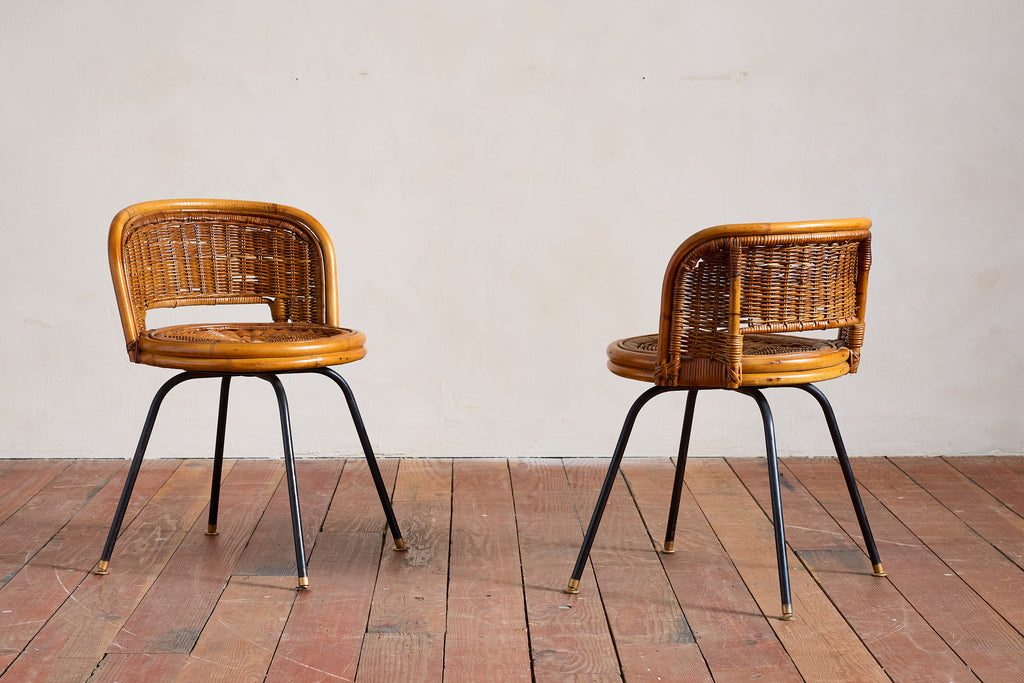 Danny Ho Fong Attributed Wicker Swivel Stool Chairs for Cal- Asia