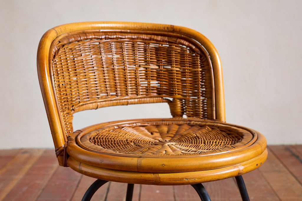 Danny Ho Fong Attributed Wicker Swivel Stool Chairs for Cal- Asia