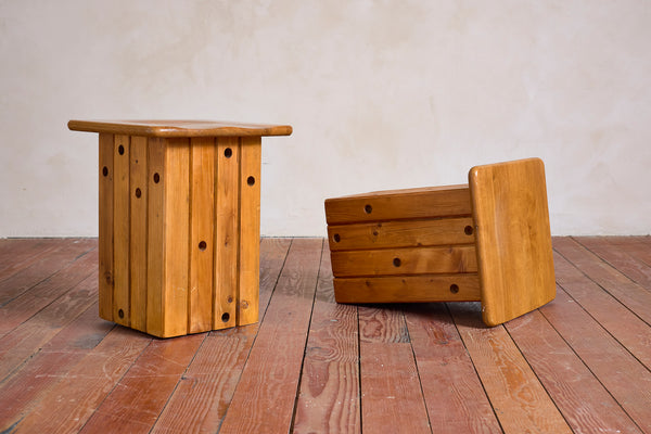 Pair of Pine Stools by Giuseppe Rivadossi