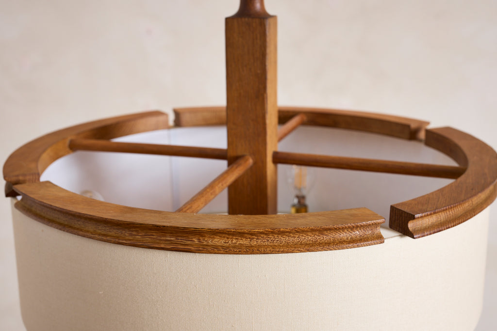 Large Guillerme et Chambron Oak Pendant w/ Turquoise Ceramic