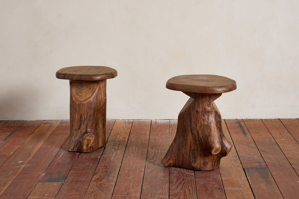 French Carved Brutalist Stool