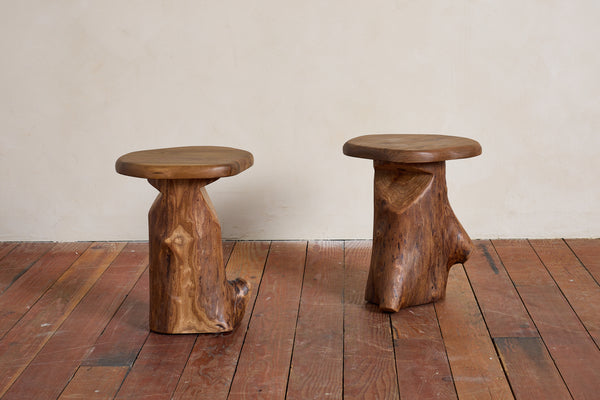 French Carved Brutalist Stool