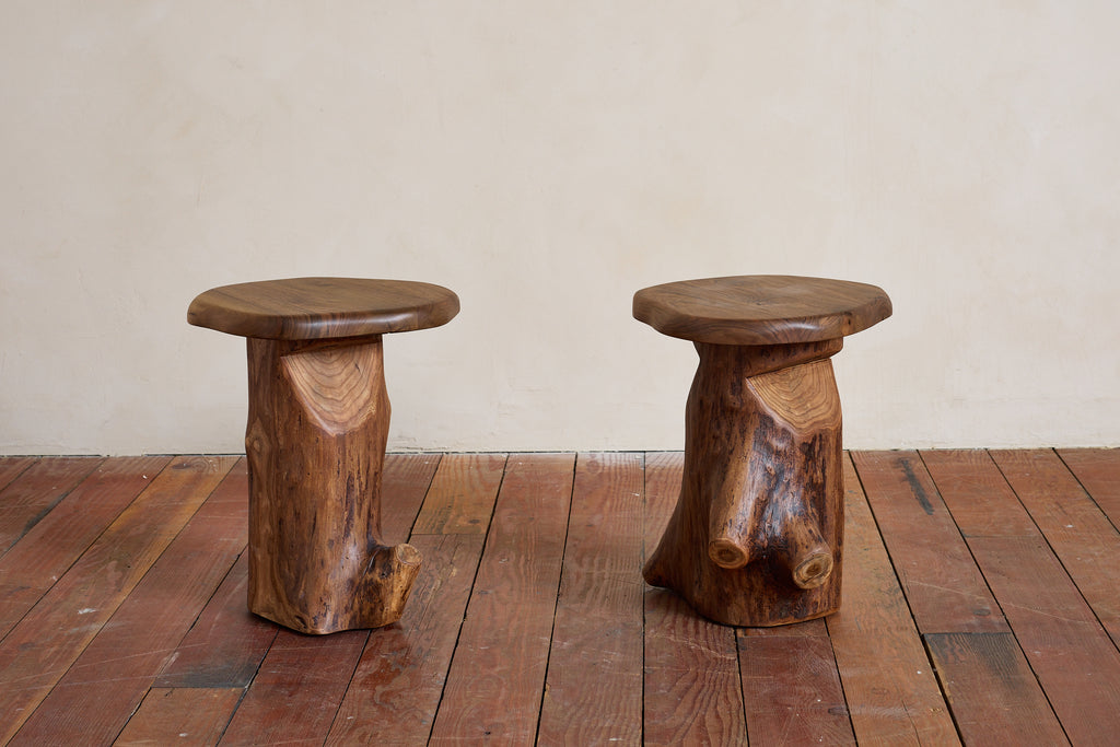 French Carved Brutalist Stool