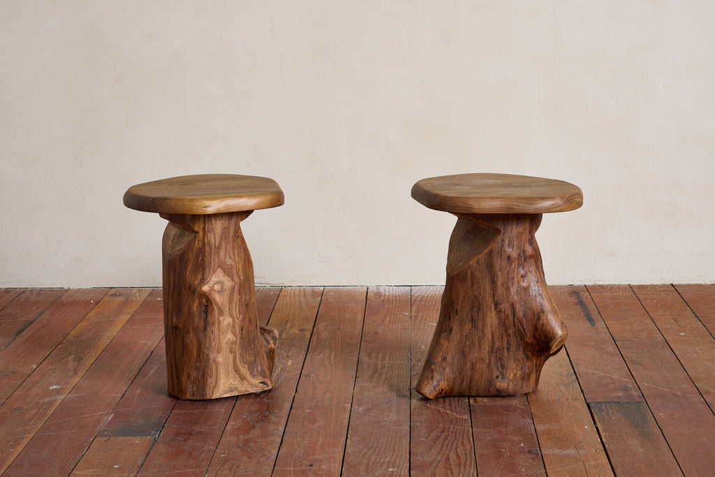French Carved Brutalist Stool