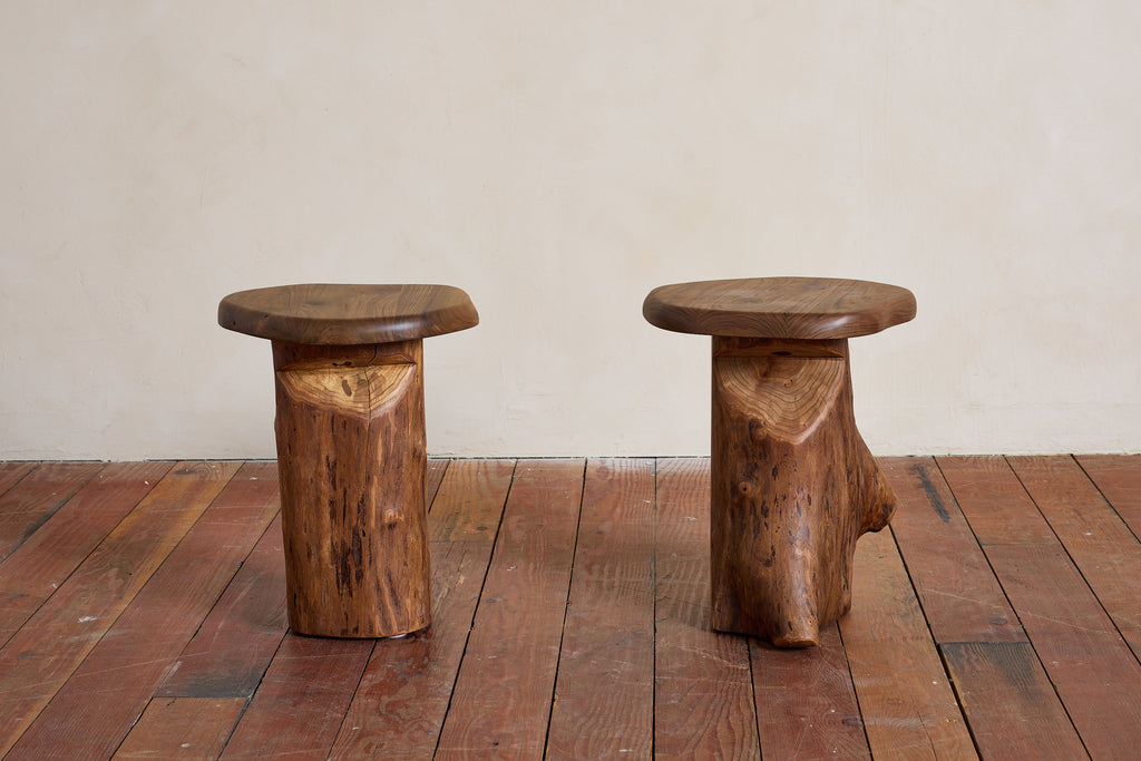 French Carved Brutalist Stool