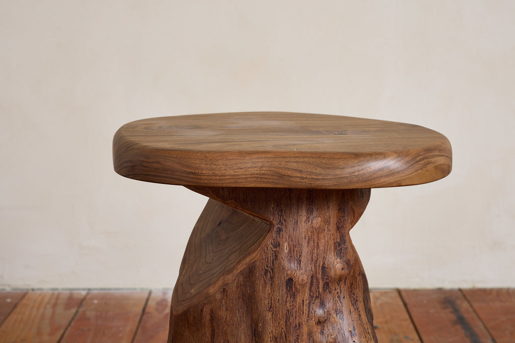 French Carved Brutalist Stool