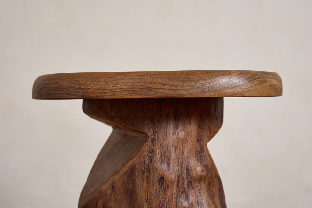 French Carved Brutalist Stool