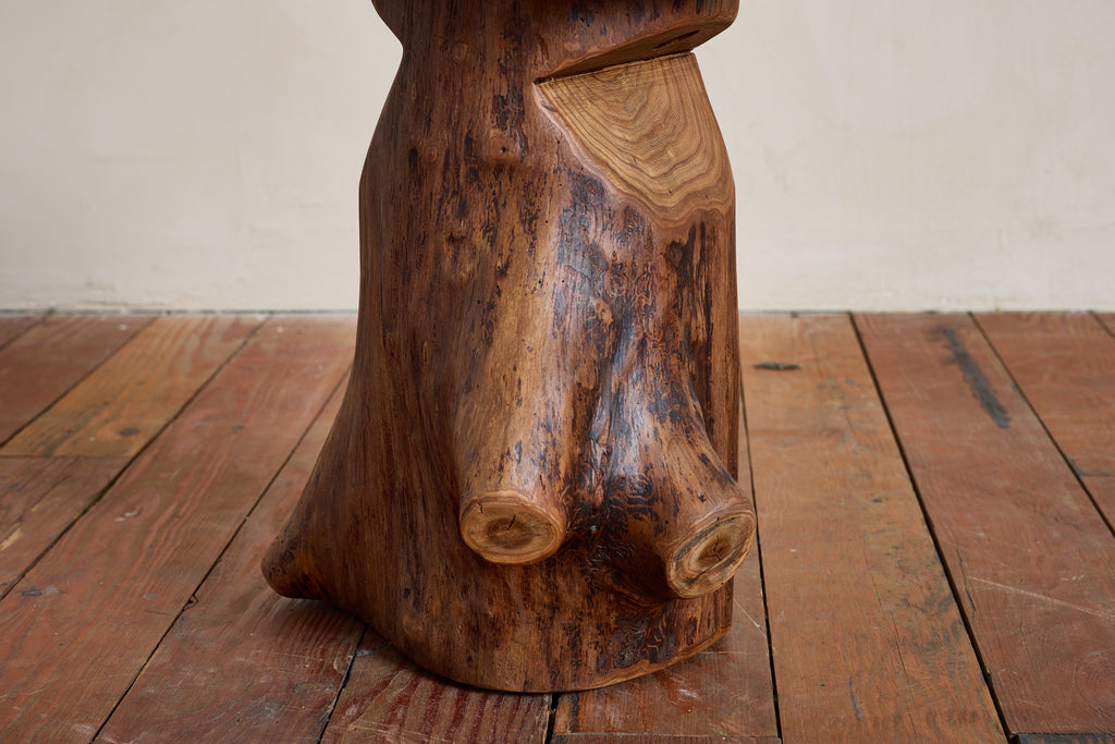 French Carved Brutalist Stool