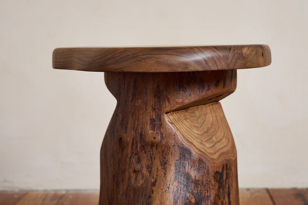 French Carved Brutalist Stool