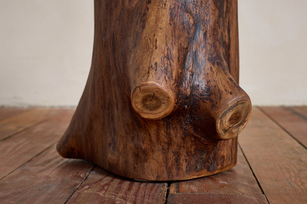 French Carved Brutalist Stool