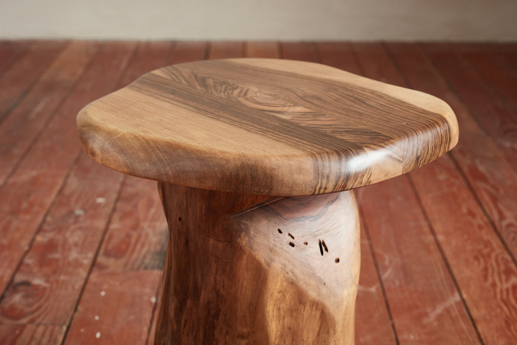 French Carved Brutalist Stool