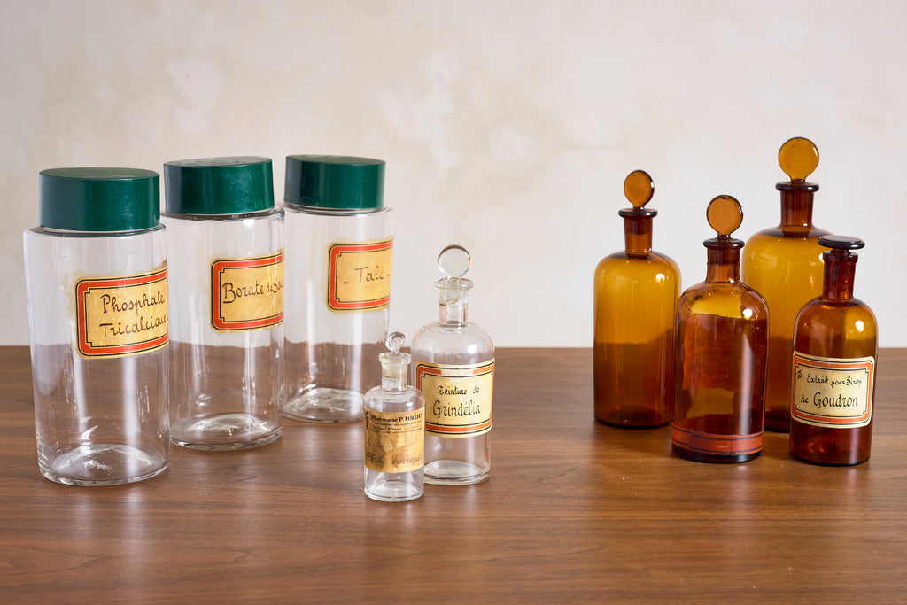 Set of 9 Apothecary Glass Jars, circa 1920's