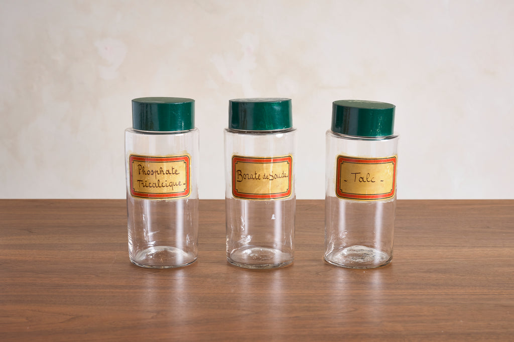 Set of 9 Apothecary Glass Jars, circa 1920's