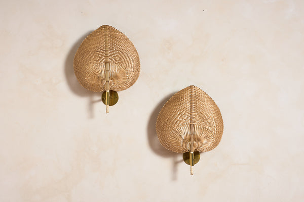 Italian Rattan Fan Sconces by Vivai del Sud