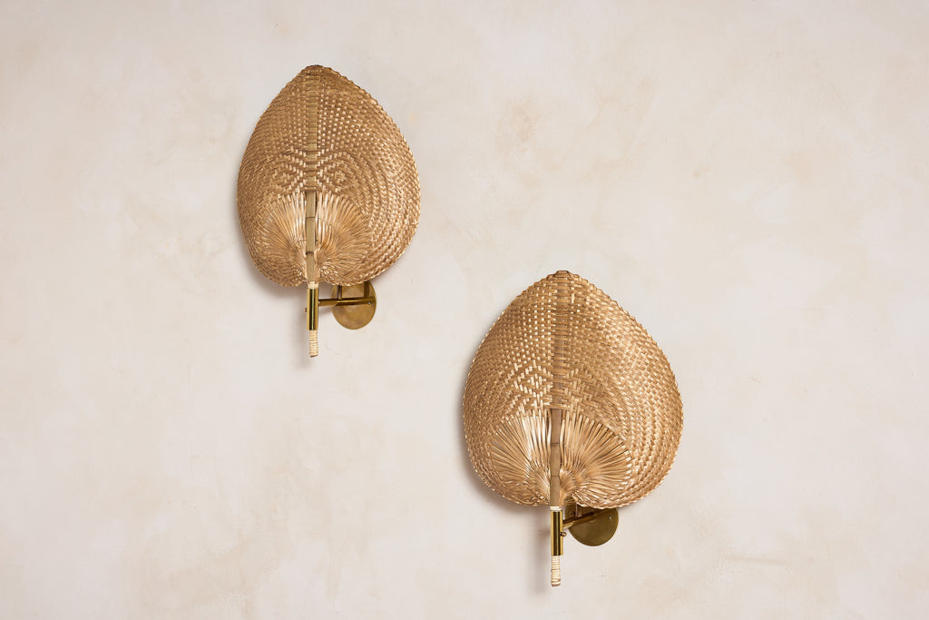 Italian Rattan Fan Sconces by Vivai del Sud
