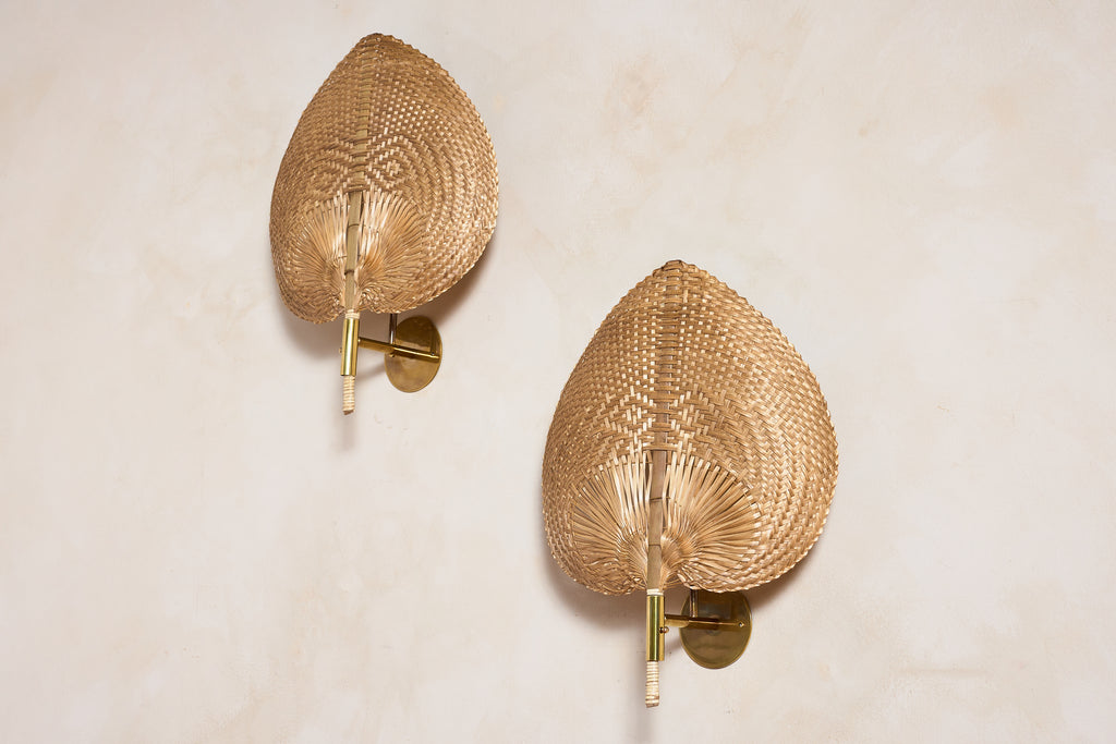 Italian Rattan Fan Sconces by Vivai del Sud