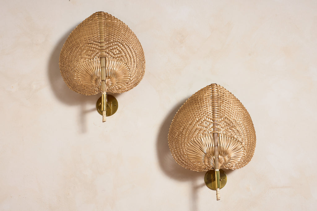 Italian Rattan Fan Sconces by Vivai del Sud