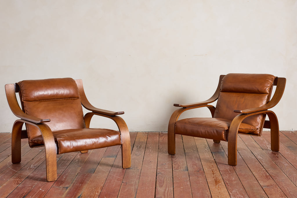 Pair of Marco Zanuso Leather Armchairs