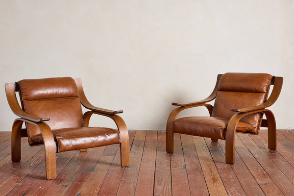 Pair of Marco Zanuso Leather Armchairs