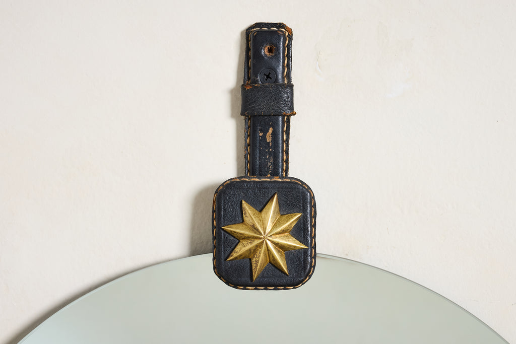 Jacques Adnet Black Leather Mirror