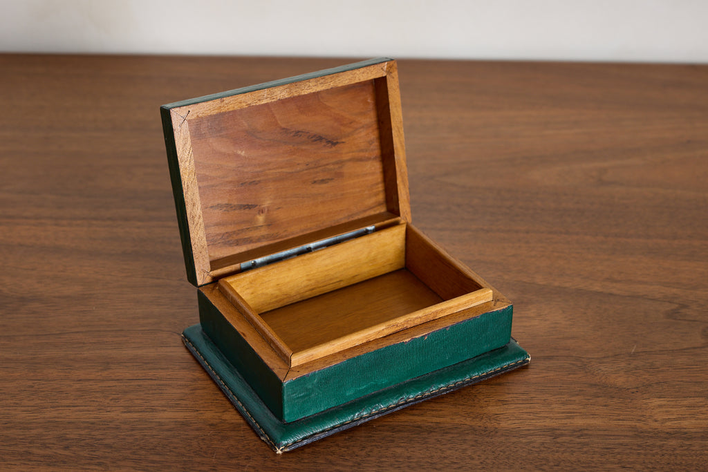 French Green Leather Desk Set by Le Tanneur