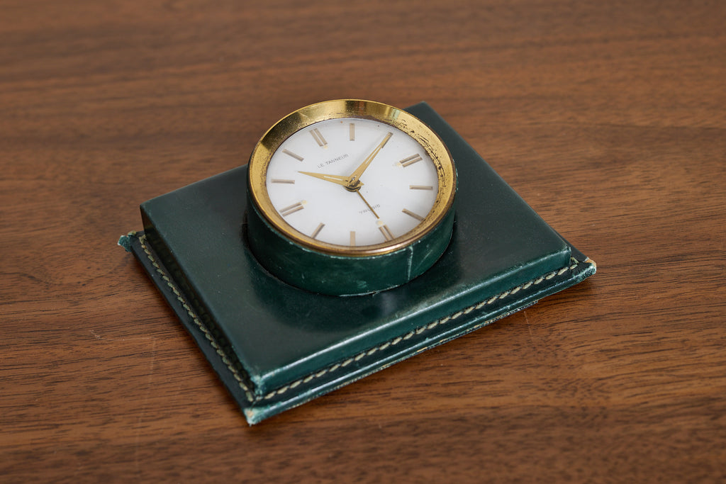 French Green Leather Desk Set by Le Tanneur