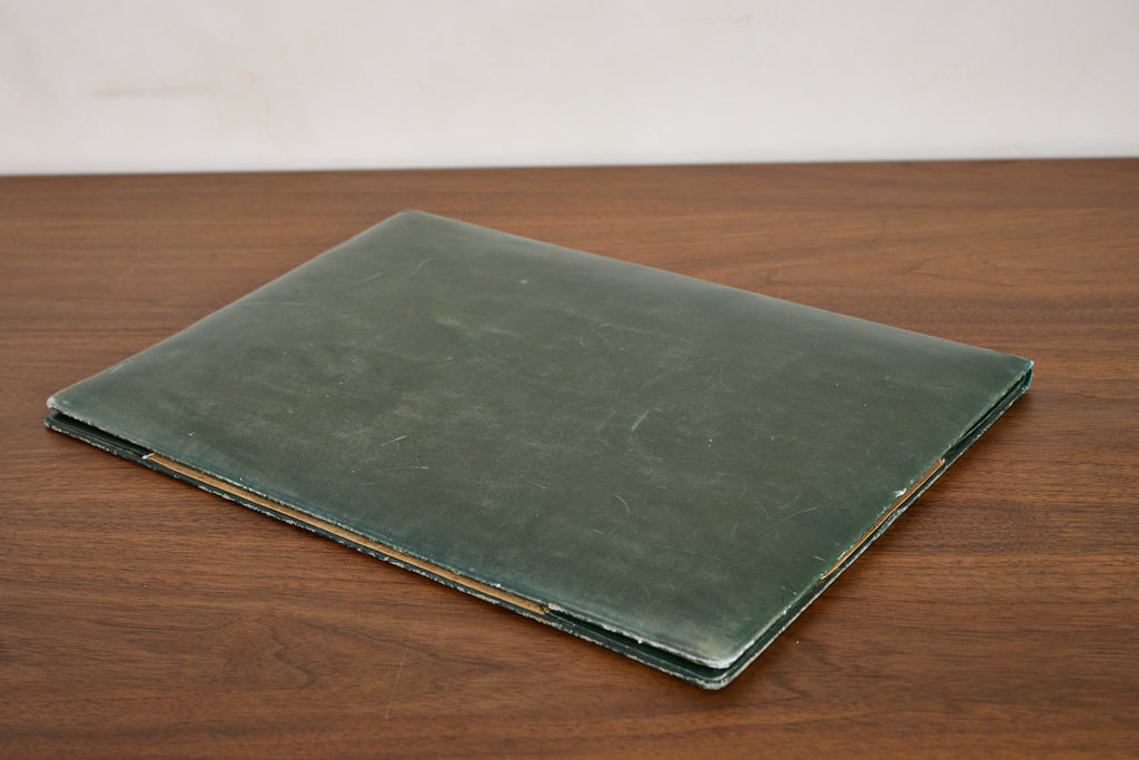 French Green Leather Desk Set by Le Tanneur