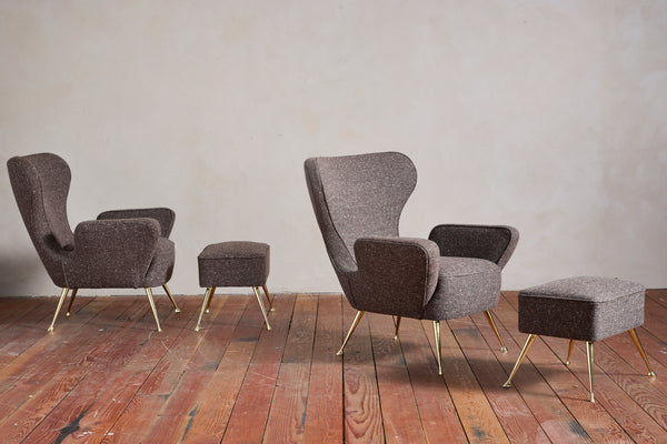 Italian Wingback Chairs with Footstools