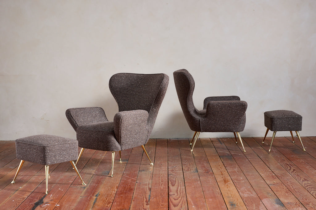 Italian Wingback Chairs with Footstools