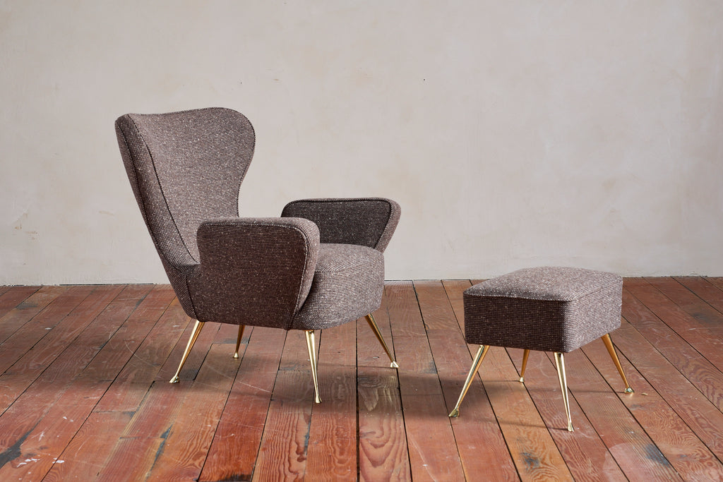 Italian Wingback Chairs with Footstools