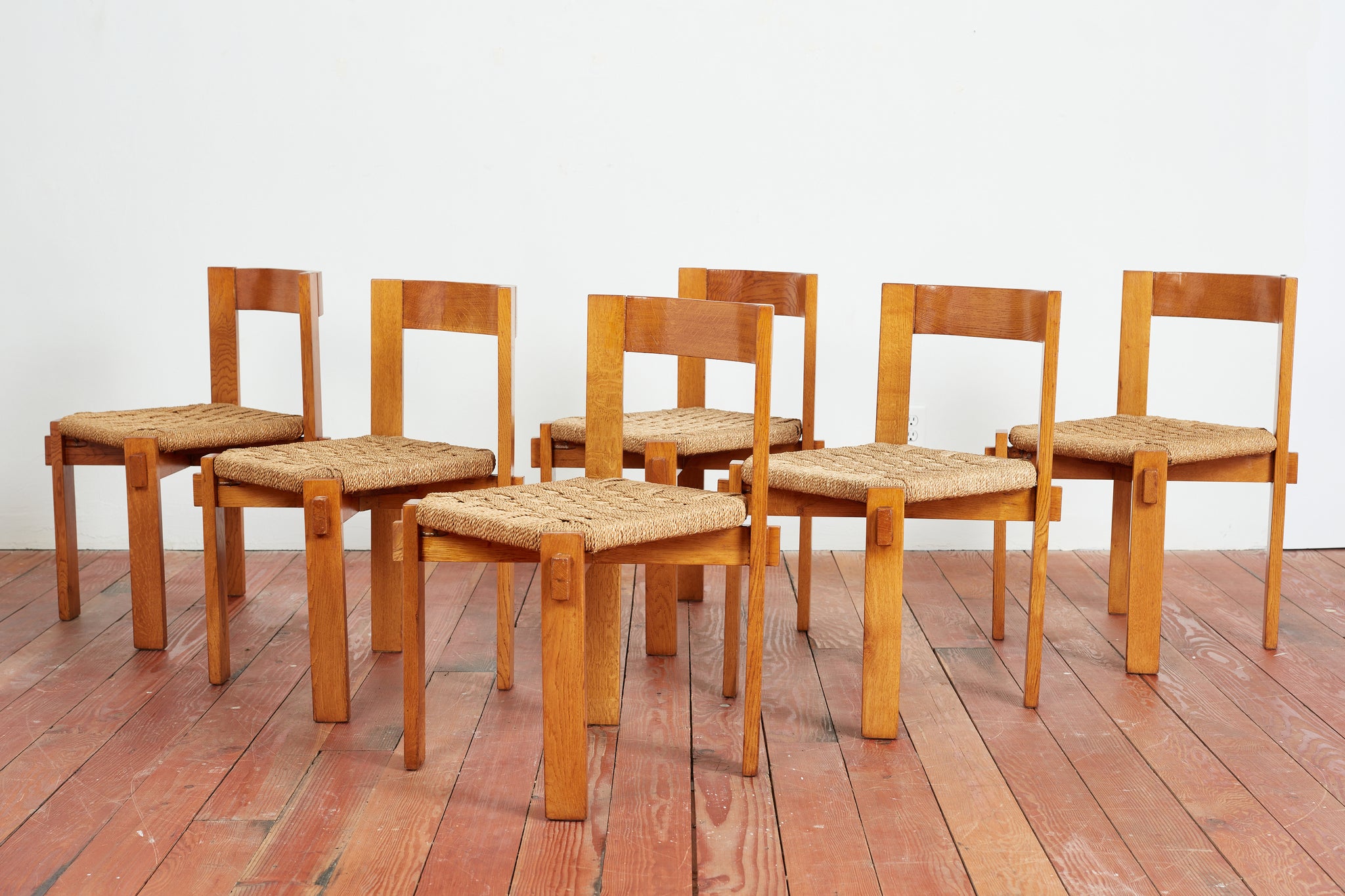 Set of 6 Charlotte Perriand attributed Dining Chairs - Orange