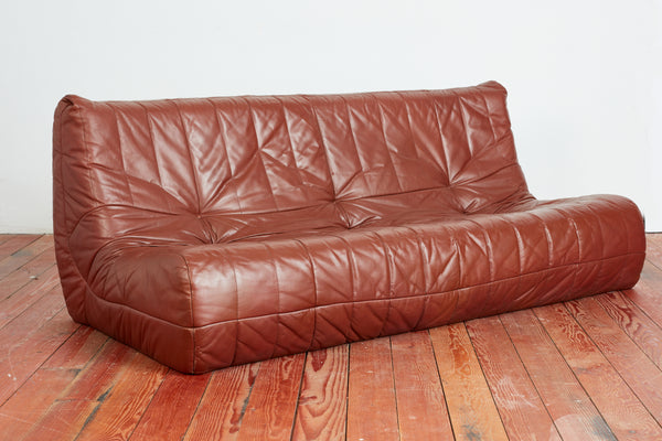 Vintage 3-seater Togo sofa for Ligne Roset in brown leather 1970s