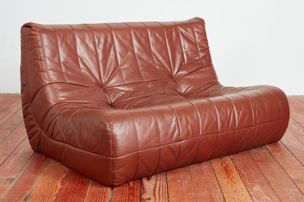 Pine Leather Togo Lounge Chair, Pouf and 3-Seat Sofa by Michel