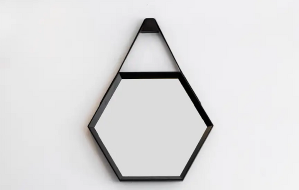 Beverly Oak and Leather Hexagon Mirror