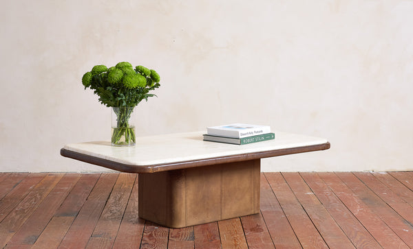 De Sede Leather and Travertine Coffee Table