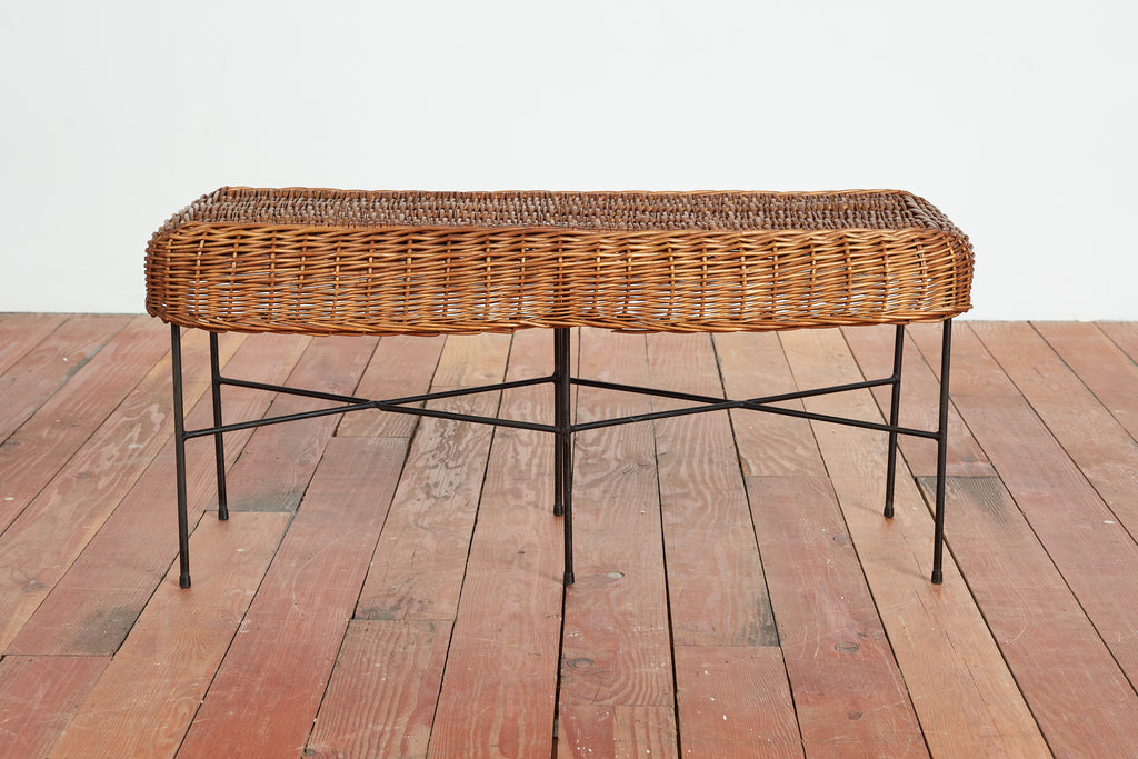 Italian Wicker and Iron Bench