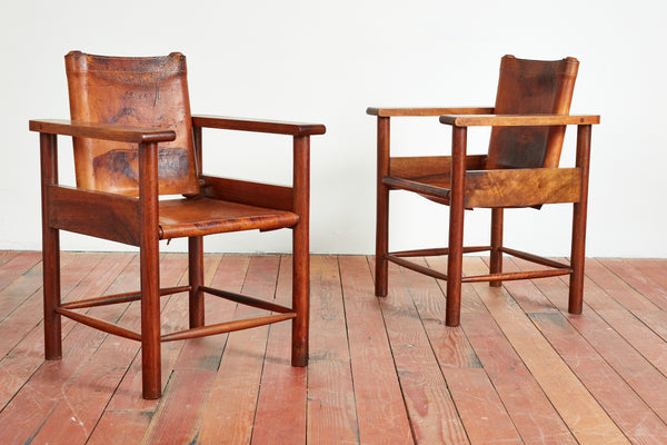 1940s French Leather Chairs
