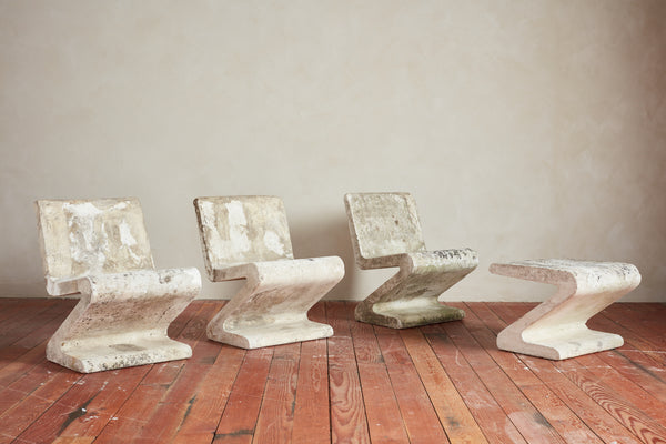 Set of Zig Zag Concrete Chairs and Table