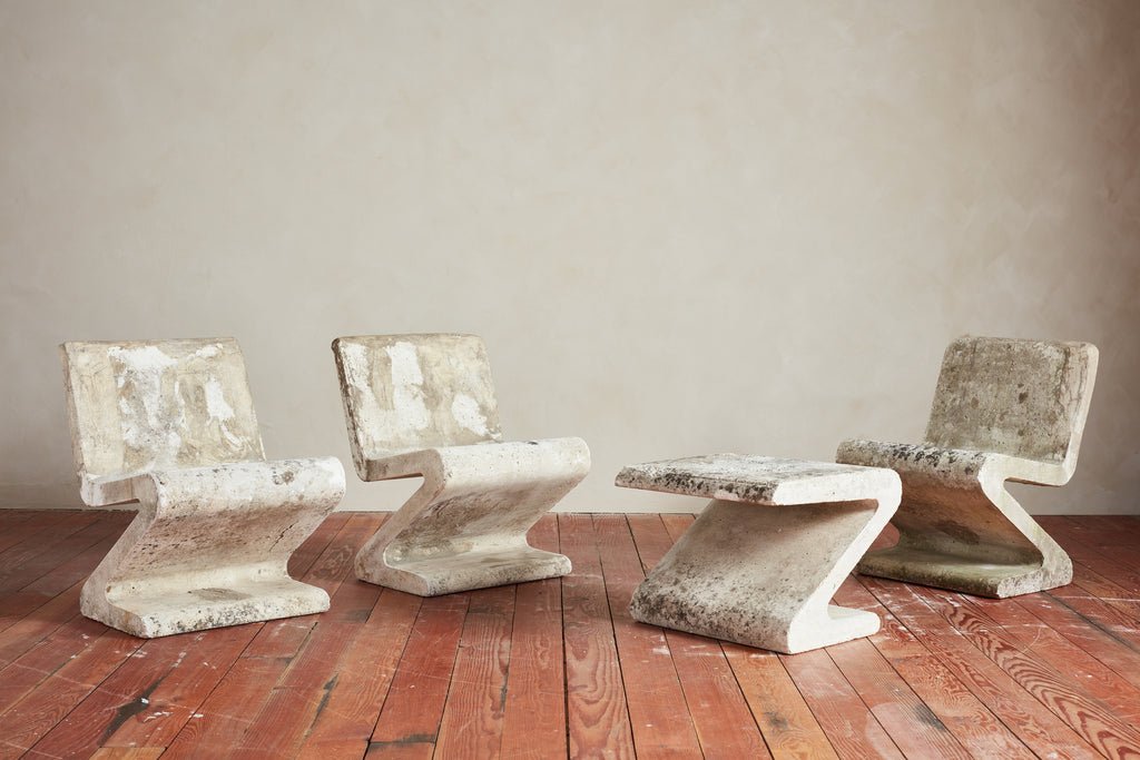 Set of Zig Zag Concrete Chairs and Table